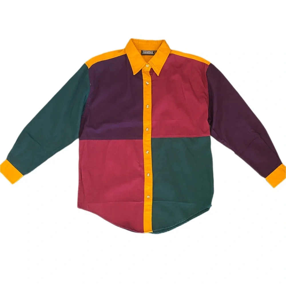 90's Colorblock Manisha button down - Picture 1 of 4